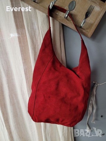 LA REDOUTE  естествен велур червена чанта,тип торба, made in INDIA , снимка 11 - Чанти - 40820737