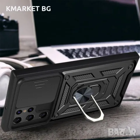 Samsung Galaxy S22 Ultra 5G Удароустойчив Ring Holder with Slide Camera Protector Калъф и Протектор, снимка 7 - Калъфи, кейсове - 48200775