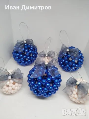 Луксозен ръчно изработен сет Коледни топки за елха от перли и кристали, снимка 3 - Декорация за дома - 47897597