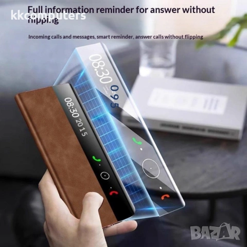 Кожен Флип Калъф за Huawei Mate X7 - Smart View Прозорец, Магнитно затваряне, 360° Защита, Авт. Вкл., снимка 6 - Калъфи, кейсове - 53149312