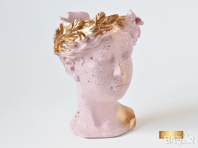 Саксия глава на гръцка богиня / Ваза Венера / Декоратив саксия за цветя в цвят розово и златно, снимка 4 - Декорация за дома - 40521922