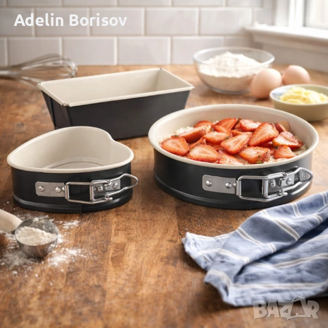 Комплект мини форми за печене Exclusive“ (3 части) – керамично покритие, сърце и подвижен ръб, снимка 5 - Форми - 53722431