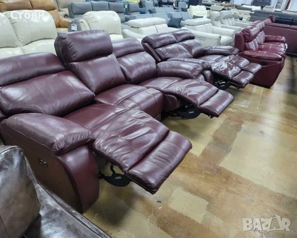 Комплект кожени дивани тройка и двойка с електрически релакс механизъм, снимка 7 - Дивани и мека мебел - 41374680
