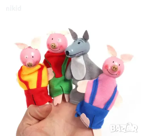 Вълкът и трите прасенца кукли Дървени с плат пръсти пръстчета за ръце детски театър