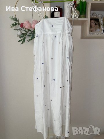 Нова дълга елегантна бяла рокля теменужки 100% памук , снимка 8 - Рокли - 41932782