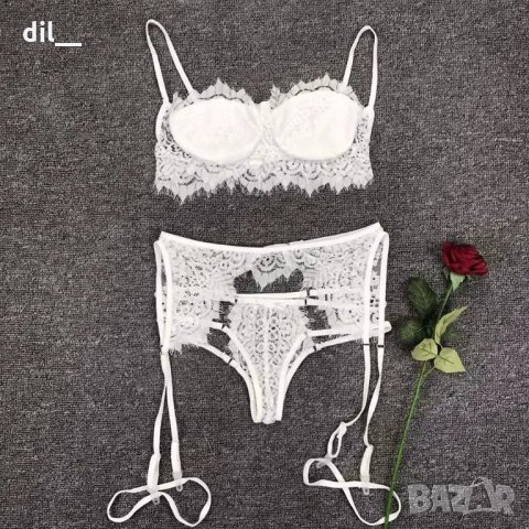 Налични! Секси дамско бельо комплект от дантела 3 цвята, снимка 7 - Бельо - 6344073