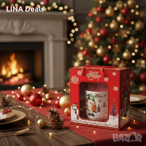 Празничен комплект чаша + лъжичка в луксозна кутия – Merry Christmas, снимка 5 - Чаши - 52585852