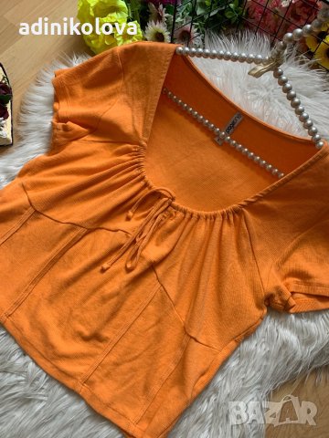 Оранжева рипсена кроп тениска, снимка 2 - Корсети, бюстиета, топове - 41570156