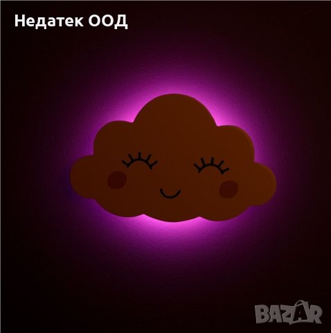 Дървена детска лапмпа Облаче, 22х16,5 см, розов, снимка 2 - Лед осветление - 42177780