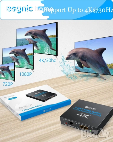 eSynic 4K/30HZ HDMI сплитер 2-посочен HDMI сплитер 1 вход 2 изхода HDMI сплитери HDMI 1.4 , снимка 5 - USB кабели - 53485653