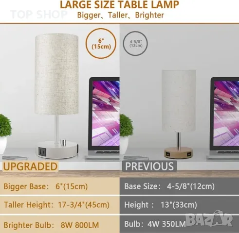 17,75-инчова висока, напълно димируема нощна настолна лампа, снимка 3 - Настолни лампи - 48792570