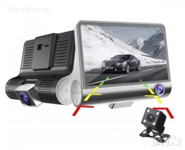 Видеорегистратор Full HD 1080P с 3 Камери и 4 Дисплей – Предна, Задна и Вътрешна Камера, Нощно Вижда, снимка 3 - Аксесоари и консумативи - 52671080