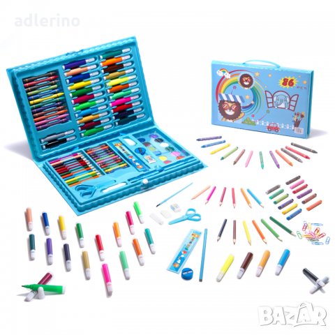 Художествен комплект за рисуване в куфар, 86 елемента, син, снимка 2 - Рисуване и оцветяване - 34470860