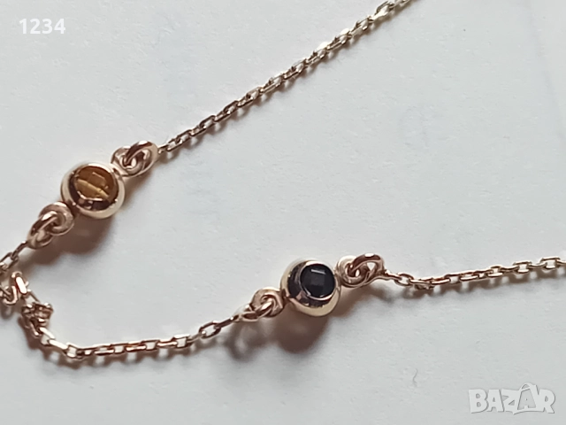 Златно колие с топчета инкрустирани с цветни камъни , снимка 7 - Колиета, медальони, синджири - 52373417