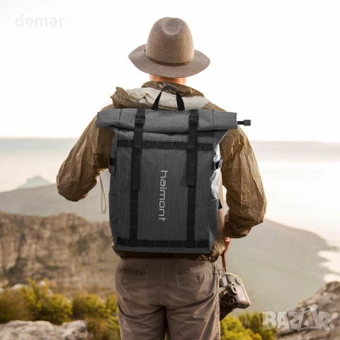 Раница Haimont Rolltop, водоустойчива, с отделение за лаптоп, 20 л, тъмносива, снимка 7 - Раници - 52454541