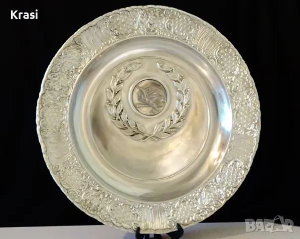 Калаена чиния,пано,калаена сватба,1 кг.,31 см.,гравиране. , снимка 11 - Антикварни и старинни предмети - 47496759