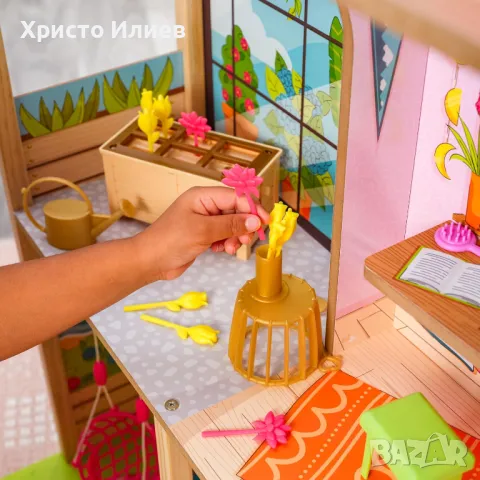 Дървена къща за кукли с аксесоари и мебели 3 етажа 104см, снимка 4 - Кукли - 49494805