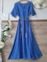 Синя дълга рокля памучна материя , снимка 1