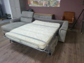 Сив ъглов диван от плат с функция сън и ракла и подвижни облегалки, снимка 12
