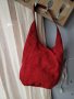 LA REDOUTE  естествен велур червена чанта,тип торба, made in INDIA , снимка 11