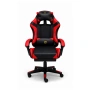 Удобен геймърски стол с поставка за крака и масажна лумбална възглавница, Черно-червен, снимка 4