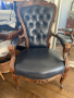 Кресло барок, естествена кожа, масив орех, снимка 1 - Дивани и мека мебел - 36272325
