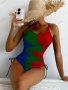 Дамски цял бански костюм с шнурове Colorblock, 4цвята , снимка 2