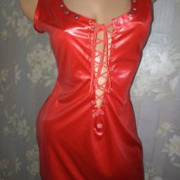 Червена секси къса рокля от еко кожа М, снимка 9 - Рокли - 42173000