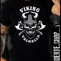 Черна тениска с щампа VIKING VALHALLA, снимка 1 - Тениски - 41701501