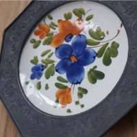 Немска порцеланова декоративна чиния с калаен обков , снимка 4 - Декорация за дома - 34405924