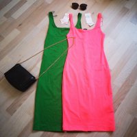 Лятна рокля зара Зелено и циклама, снимка 1 - Рокли - 40886346