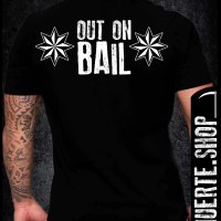Черна тениска с щампа OUT ON BAIL, снимка 1 - Тениски - 41669448