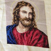 Гоблен с лика на Исус . Ръчна изработка ДМС конци, снимка 1 - Гоблени - 40081964