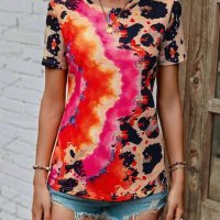 Дамска тениска с кръгло деколте и къс ръкав с леопардов принт, 4цвята , снимка 7 - Тениски - 41497389