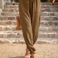 Едноцветен дамски панталон с еластична талия, 5цвята - 023, снимка 3 - Панталони - 41579463
