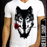 Тениска с щампа WOLF WITH ROSE, снимка 1 - Тениски - 42014525