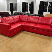 Червен кожен ълов диван "FREYA" с функция легло, снимка 1 - Дивани и мека мебел - 39700293