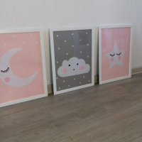 3 броя картини за детска стая в розово и сиво, снимка 2 - Други - 41660364