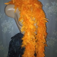 Оранжев ( боа) шал с естествени пера 180 см  , снимка 2 - Шалове - 42544419