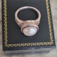 Стар сребърен пръстен 925 проба с перла , снимка 3 - Пръстени - 41832771