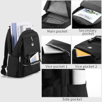 FUYOAL 15,6-инчова ученическа раница за лаптоп за тийнейджъри, лека, водоустойчива, черна, снимка 7 - Чанти - 44559078