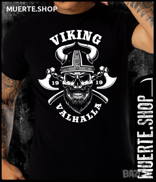 Черна тениска с щампа VIKING VALHALLA, снимка 1