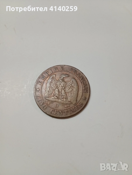 Франция монета 5 сантима 1854 г , снимка 1