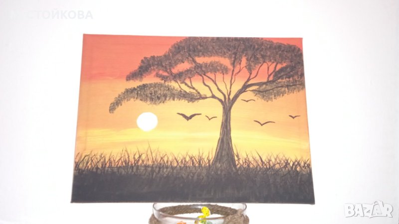 картина залез - авторско платно с рамка - 40 см х 30 см, снимка 1