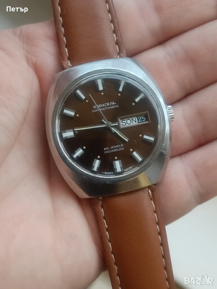 Мъжки автоматичен часовник Mirexal Superautomatic „Chocolate Sunburst“ – Swiss Vintage, снимка 1