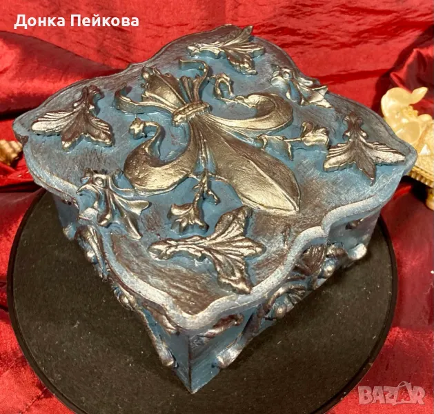 Ръчно декорирана дървена кутия за бижута ръчна изработка, снимка 1