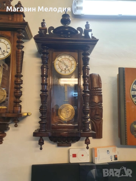 Стенен часовник. Франция 1900г. Много рядък, не е серийно производство. Цветен порцеланов циферблат., снимка 1