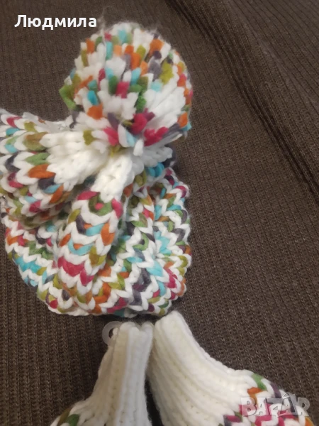 Шапка и ръкавици ,вълна ръчно плетени,комплект, снимка 1