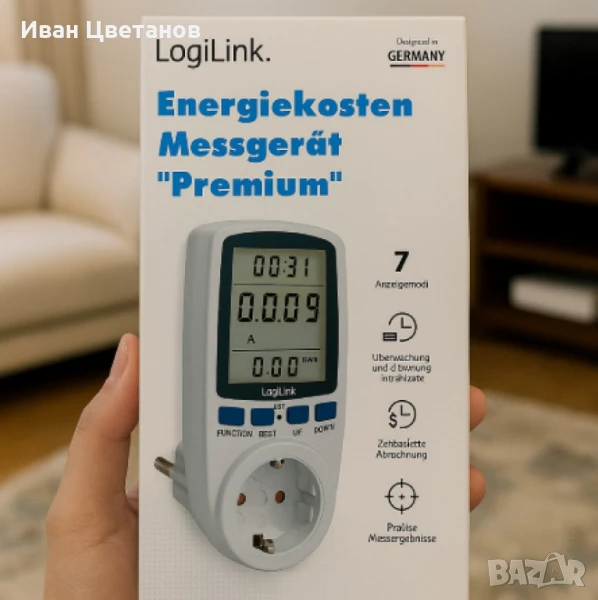 Енергометър LogiLink „Premium“ – измервател на разхода на електроенергия, снимка 1