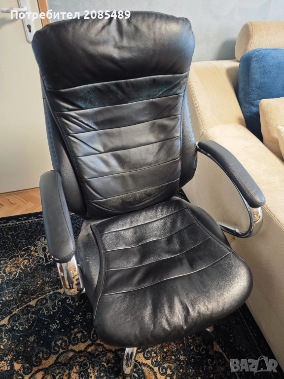 Кожен офис стол с механизъм мултиблок, снимка 1